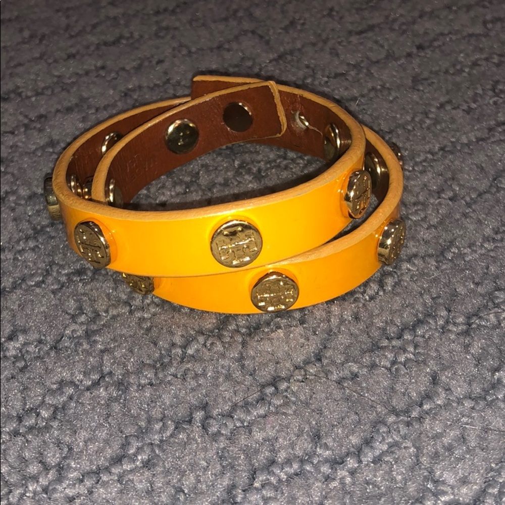 Orange Tory Burch leather wrap bracelet
